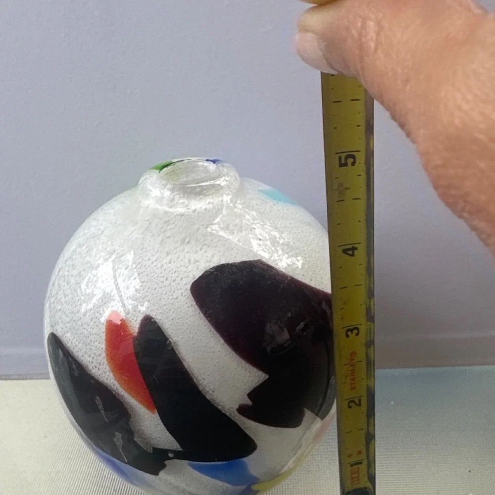 Vintage Hand Blown Art Glass Vase Multicolor White Frosted Bubble Studio Glass